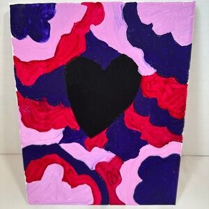 Hand-painted squiggly blotched abstract purple, pink, red gouache painting